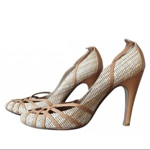 Salvatore Ferragamo Tan and Cream Heels